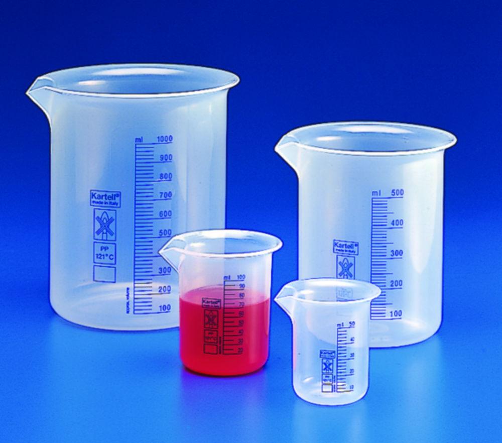 Kartell Griffin Beaker 250 mL Blue Graduation PP Low Form Autoclavable Up to 121°C for 20 Min