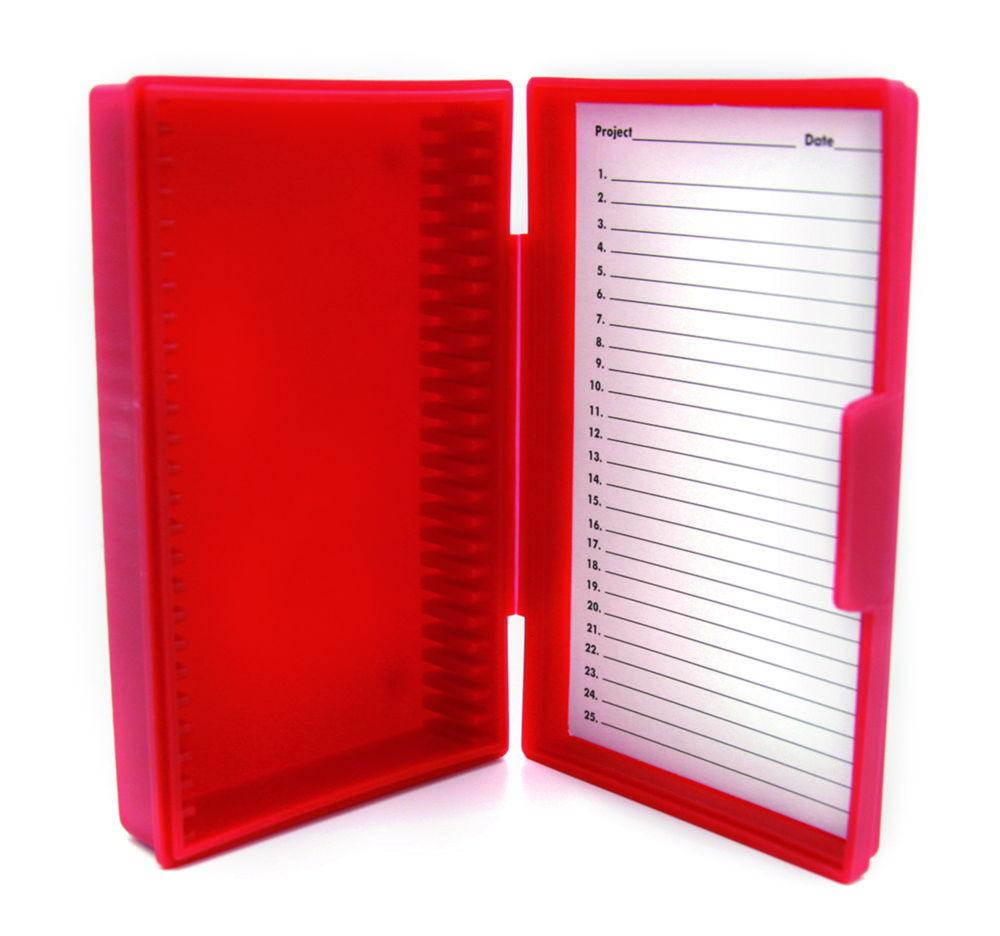 Heathrow Scientific Slide Box Red for 25 Slides 75x25 mm