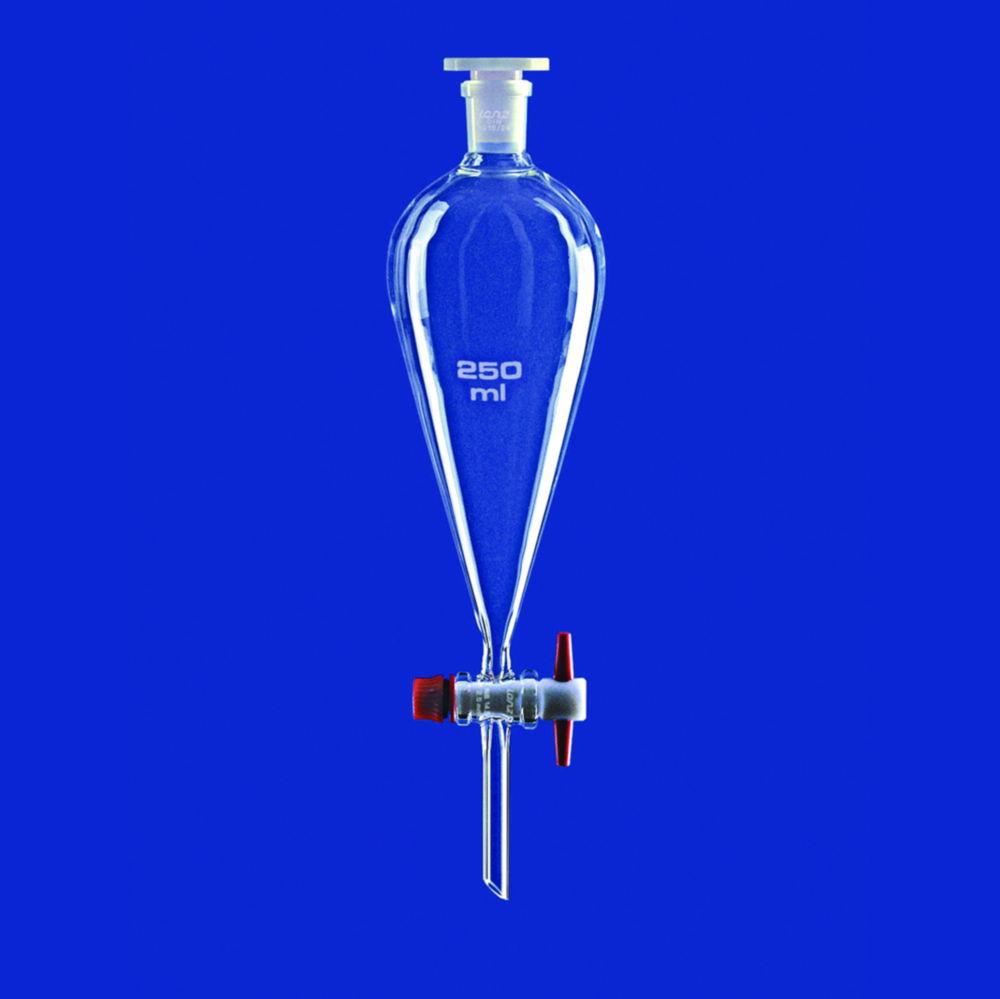Lenz-Laborglas Separating Funnel 250 ml, Acc. to Squibb, Borosilicate Glass 3.3, Ungraduated, PTFE Plug, NS 29/32, with NS-PE Stopper

