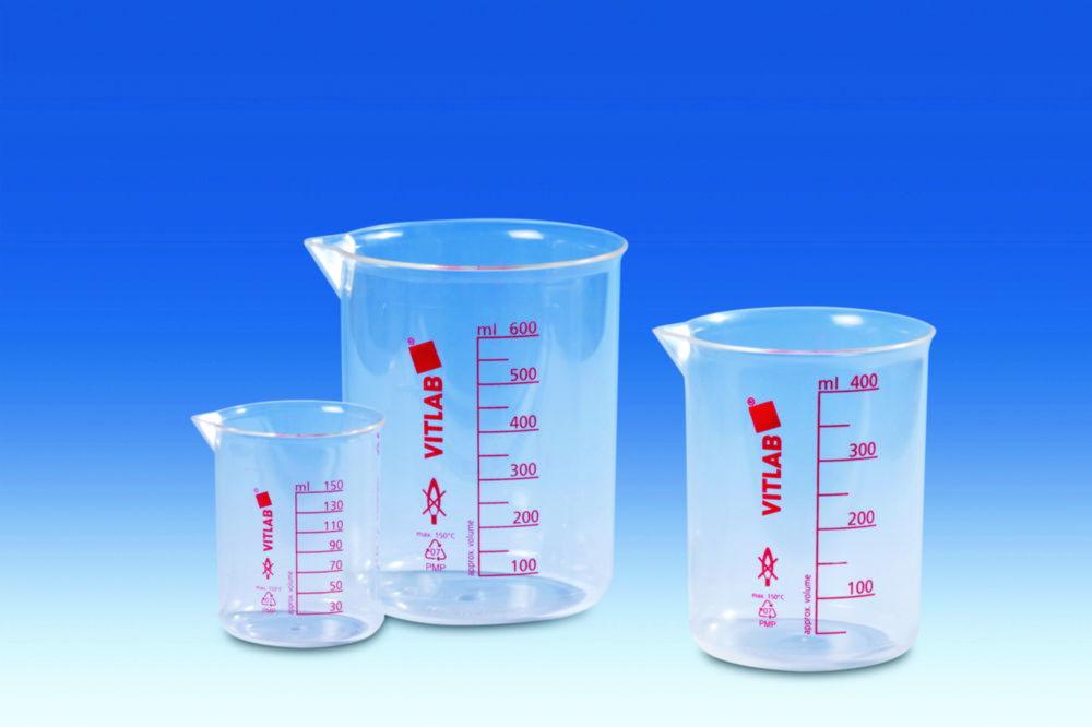 VITLAB Griffin Beaker 500 ml, PMP (TPX) Red-Imprinted Graduation, Clear

