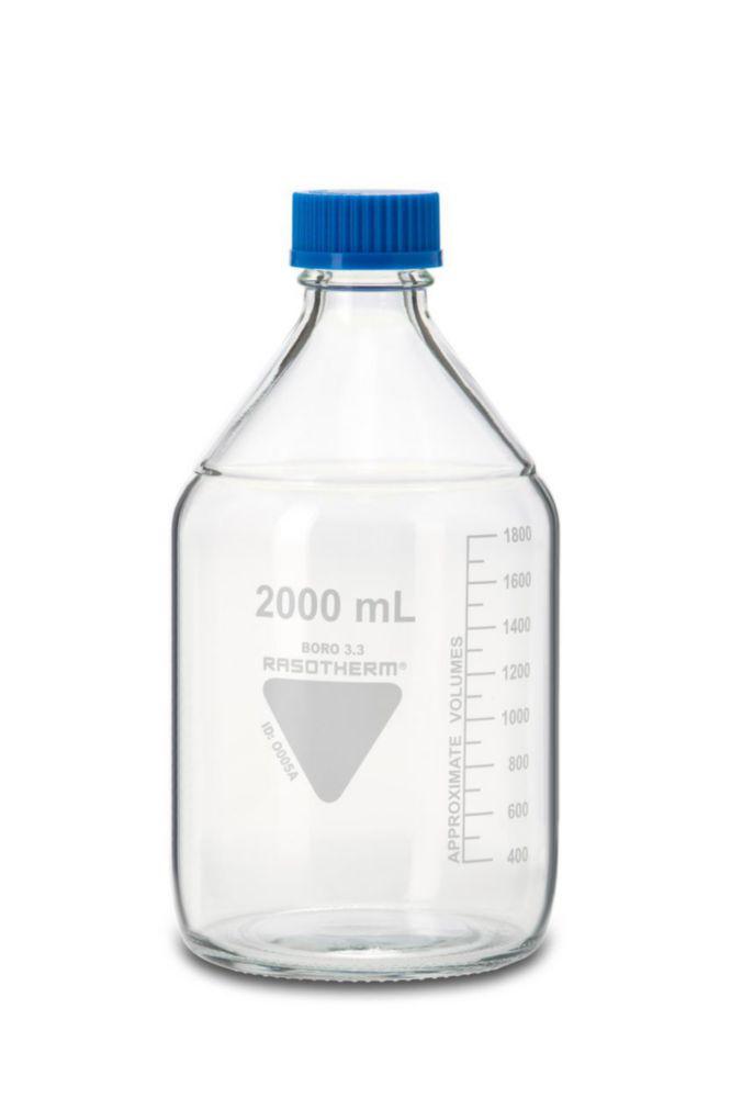 Scherf Präzision Laboratory Bottles 2000 mL with Blue Cap and Ring, Boro 3.3, GL 45, Pack of 10
