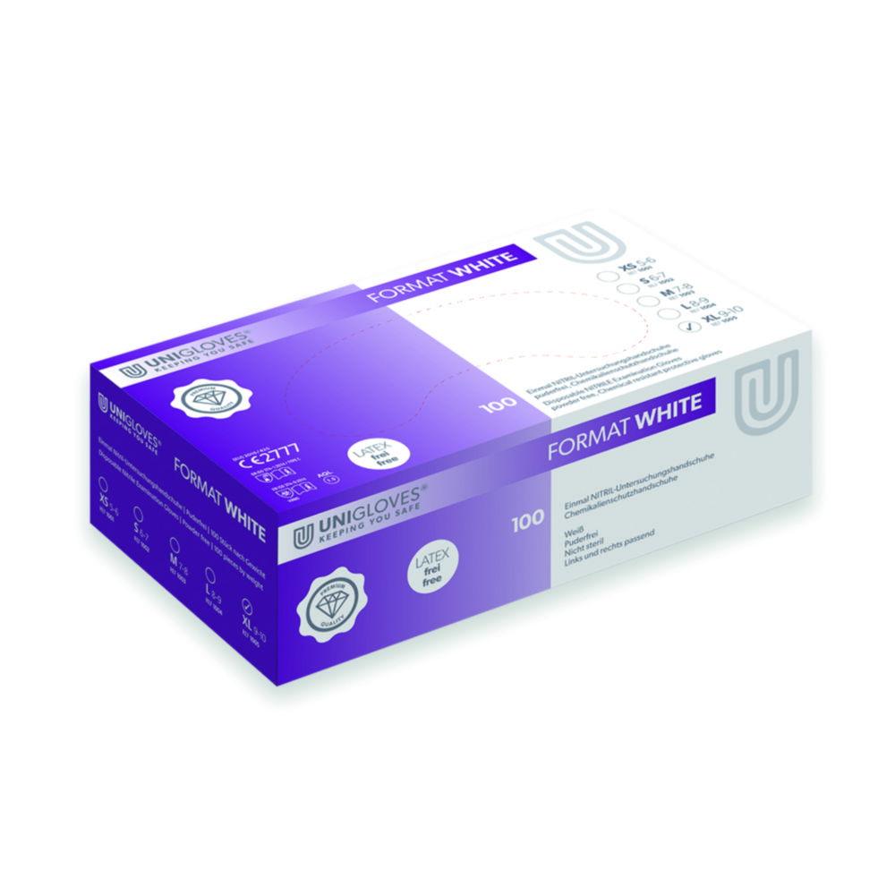 Unigloves Nitrile Gloves Size XL 9-10 "FORMAT", White, Non-Sterile, Powder-Free, Beaded Cuff, Pack of 100