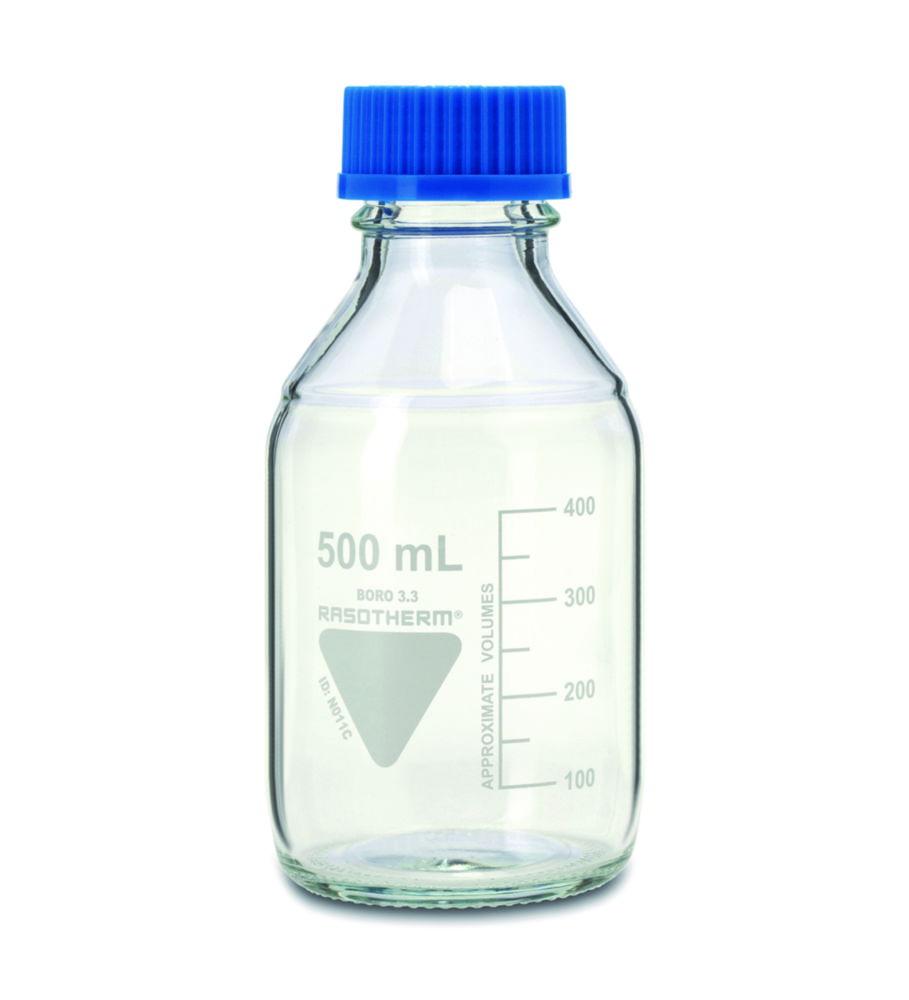 Scherf Laboratory Bottles 500 ml, With Blue Cap and Ring, Boro 3.3, GL 45, Pack of 10