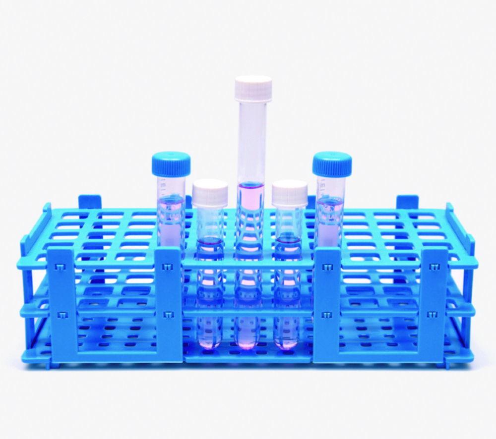 ISOLAB Test Tube Rack, Detachable, PP for 21 Tubes (3x7) with Dia. 30mm, Blue, 125 x 265 x 90 mm