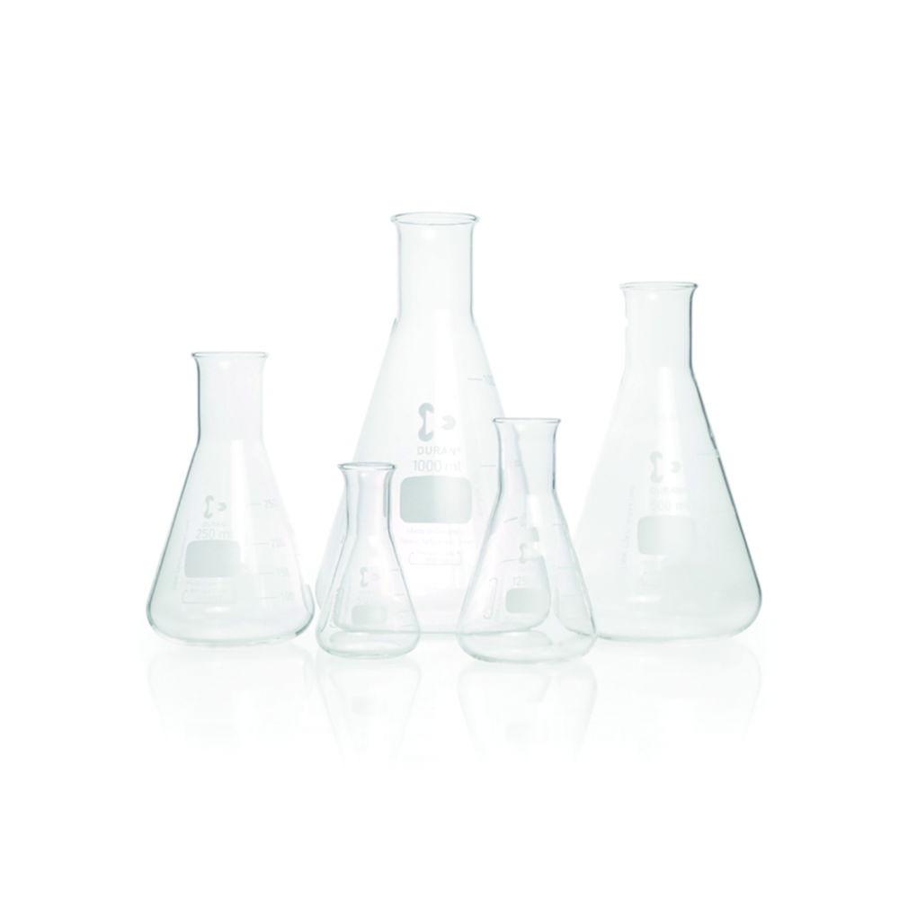 DWK Duran Erlenmeyer Flasks, Narrow Neck, Cap, 500 mL, Pack of 10