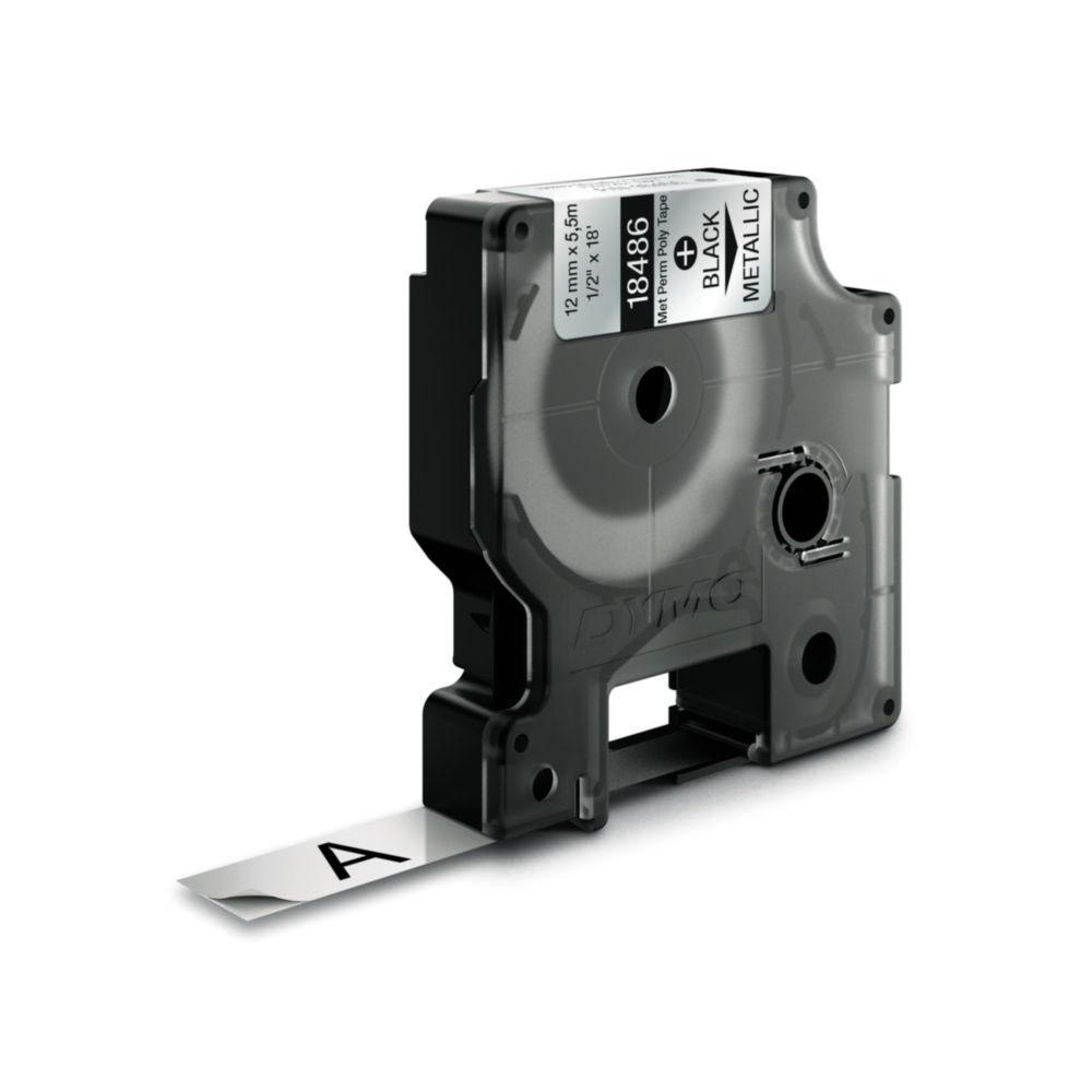 Dymo Original Ind. Tape for Rhino (12mm x 5.5m, Permanent, Polyester, Black on Metallic)

