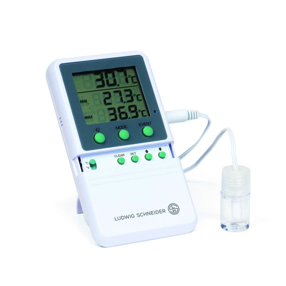 Ludwig Schneider Digital Min/Max Alarm Thermometer Type 13030, -50 to +70°C, 75x124x19mm, Includes Factory Calibration with 1 Test Point at 22°C