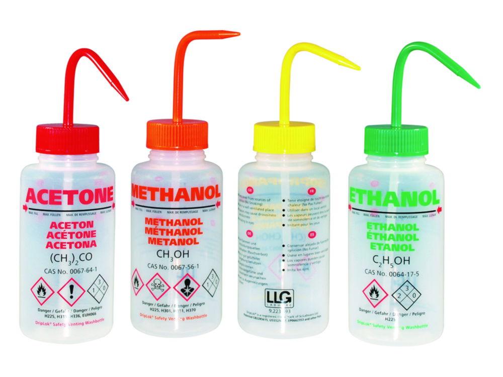 LLG Safety Vented Wash Bottle 500 mL, Acetone, with Pressure Control Valve, LDPE, NL/GR/IT/UK