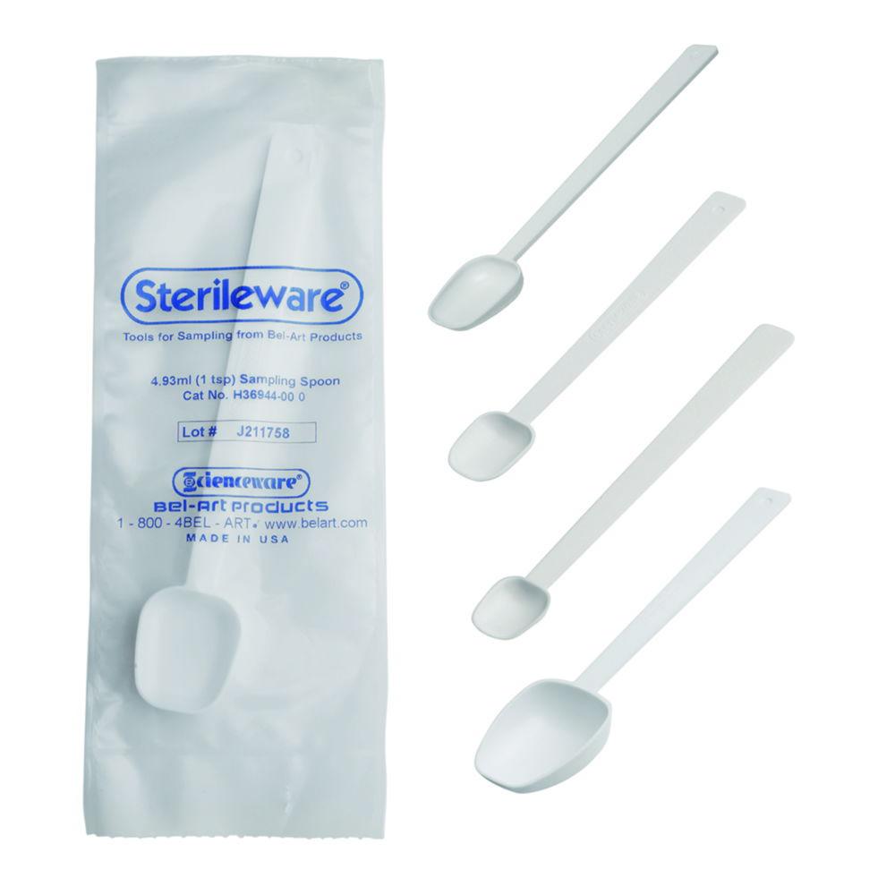 Bel-Art Sampling Spoons, PS Sterile, White, Cap, Approx. 14.79 ml, Pack of 200