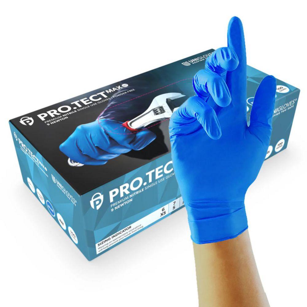 Nitrile Gloves PRO.TECT MAX 9N, size M (7-8) blue, pack of 100