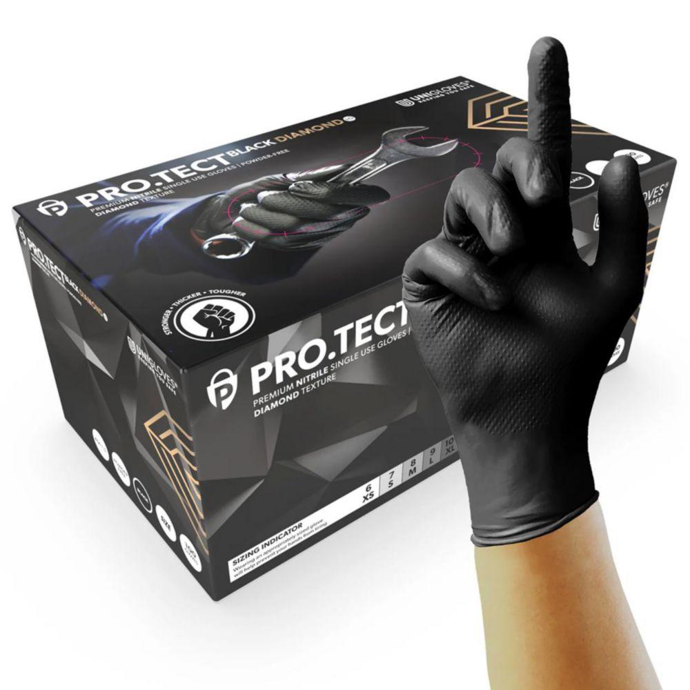 Nitrile Gloves PRO.TECT BLACK Diamond HD, size M black, pack of 100