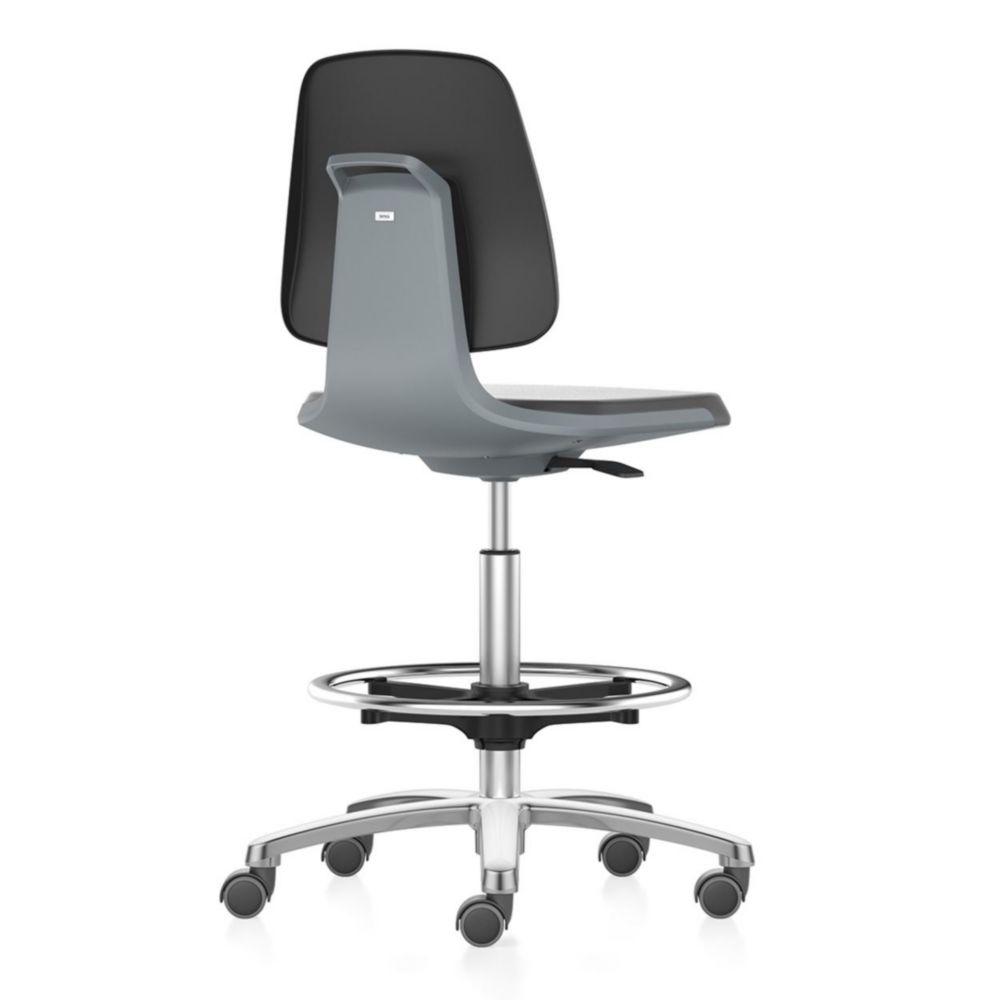 ESD Labsit 4 Lab Chair with stop&go castors and foot ring, Skintec black, seat shell black, polished Aluminium base # 9125E-4000
