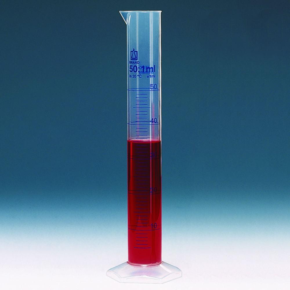 BRAND Graduated Cylinder Tall Form, 2000 mL:20 mL Gradations, PP, Blue Graduation

