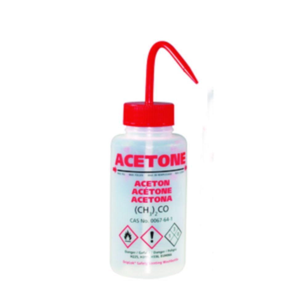LLG Safety Vented Wash Bottle 500 mL, Acetone, with Pressure Control Valve, LDPE