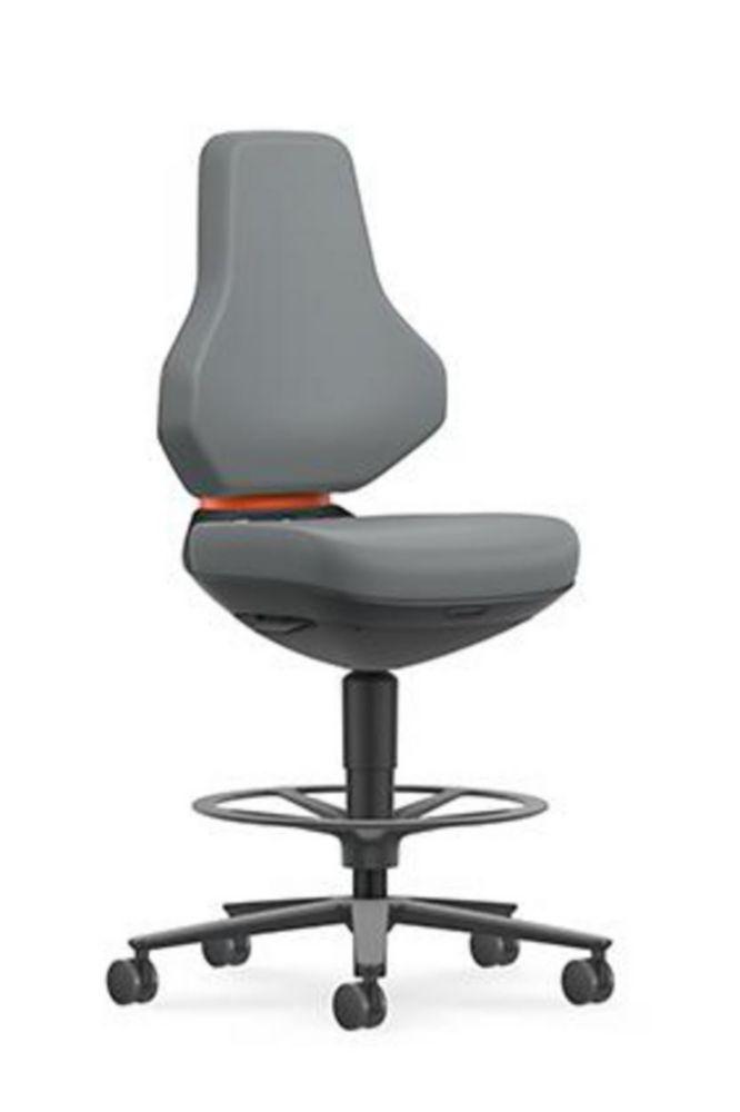 Lab Chair Texon, skintec grey with stop & go-castors and foot ring, seat height 570-810 mm