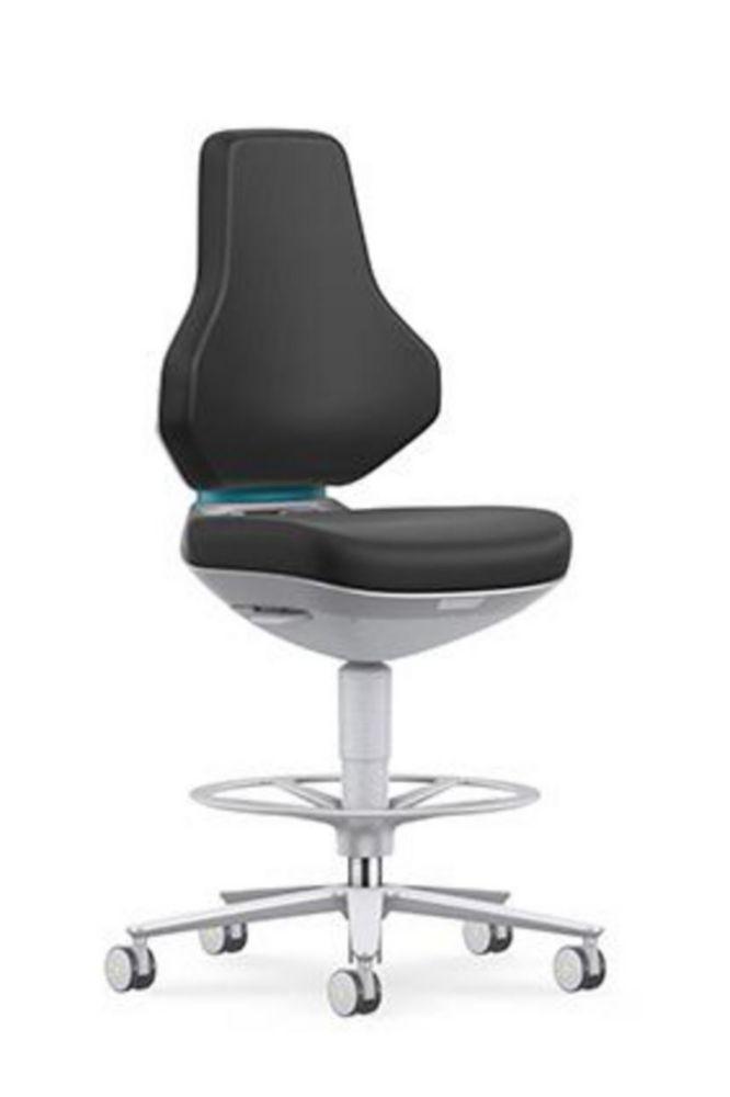 Cleanroom Lab Chair Texon, skintec black with stop & go-castors and foot ring, seat height 570-810 mm