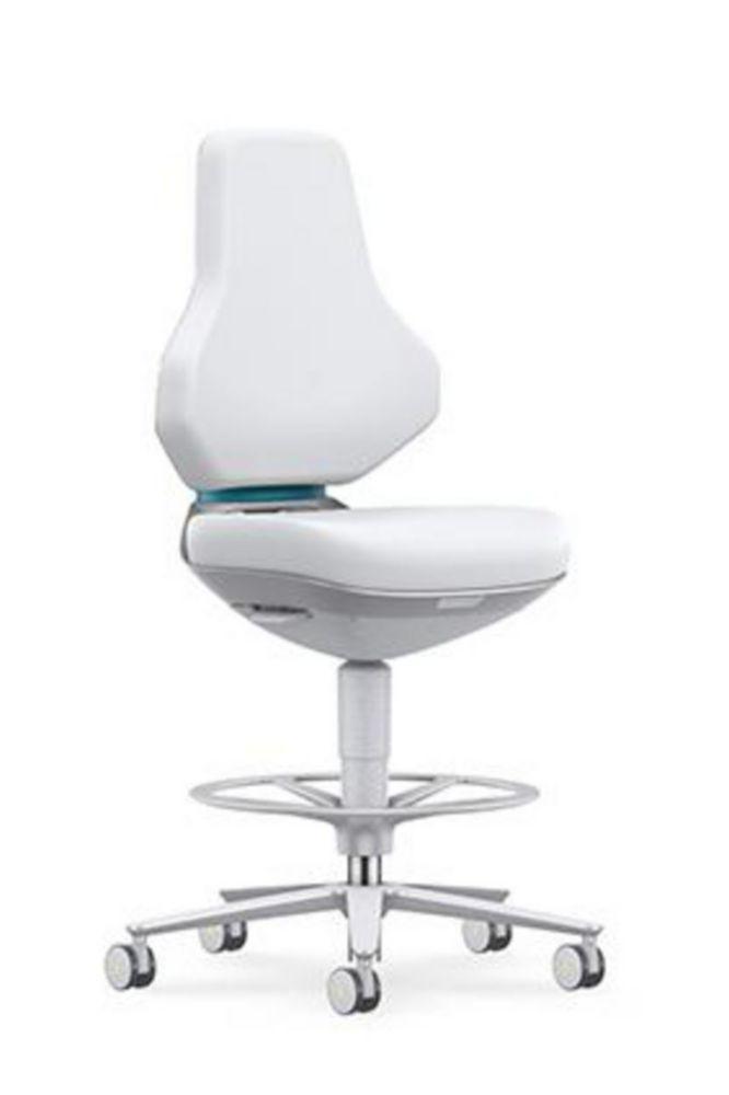 Cleanroom Lab Chair Texon, skintec offwhite with stop & go-castors and foot ring, seat height 570-810 mm