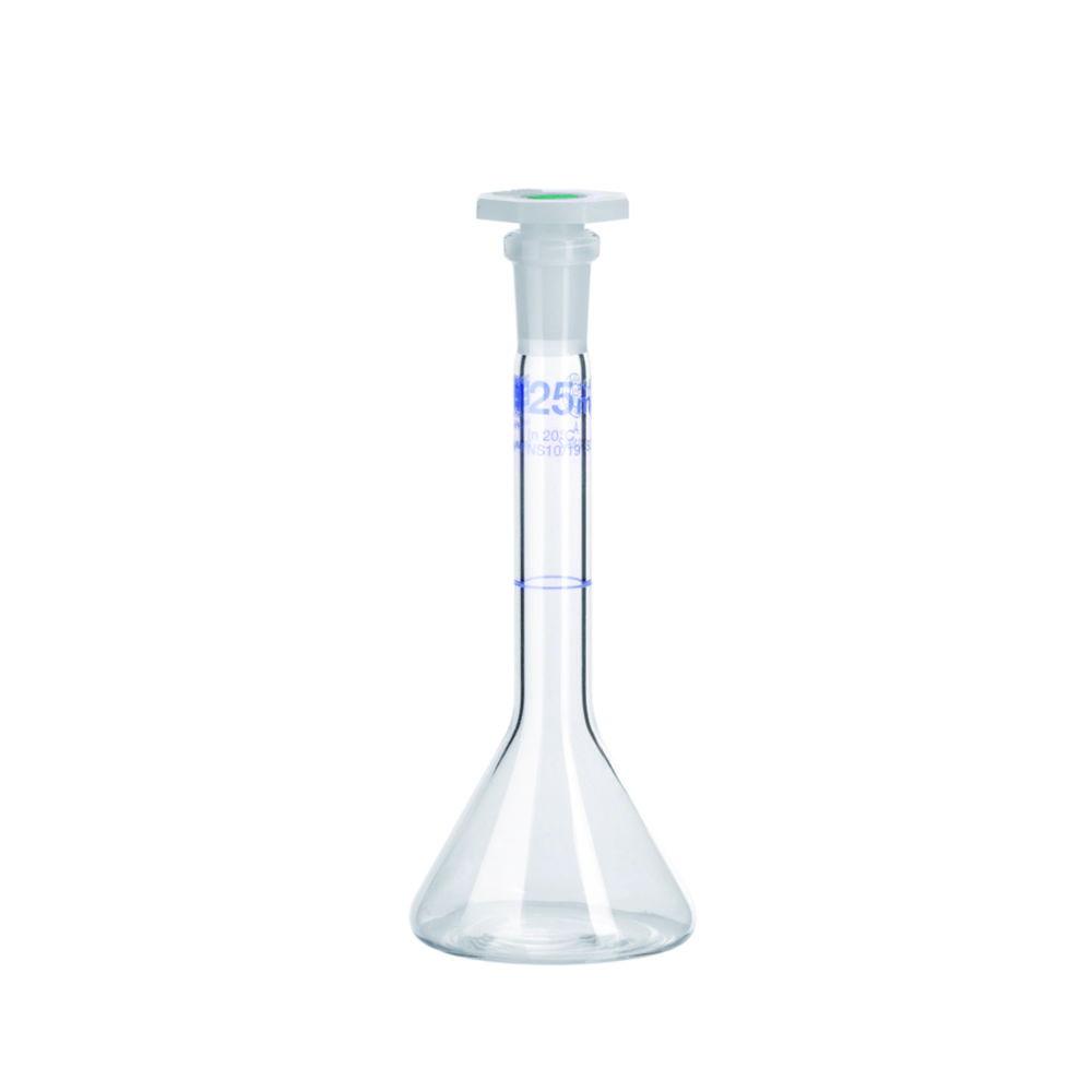 Hirschmann Volumetric Flask 5 ml, Cl. A, DURAN NS 7/16 with PP Stopper, Trapezoidal Shape