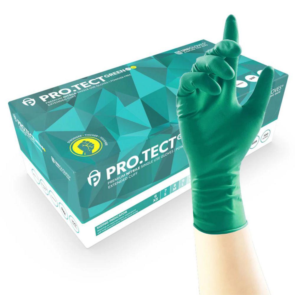Nitrile Gloves PRO.TECT GREEN HD+, size S (6-7) green, 300 mm, pack of 100
