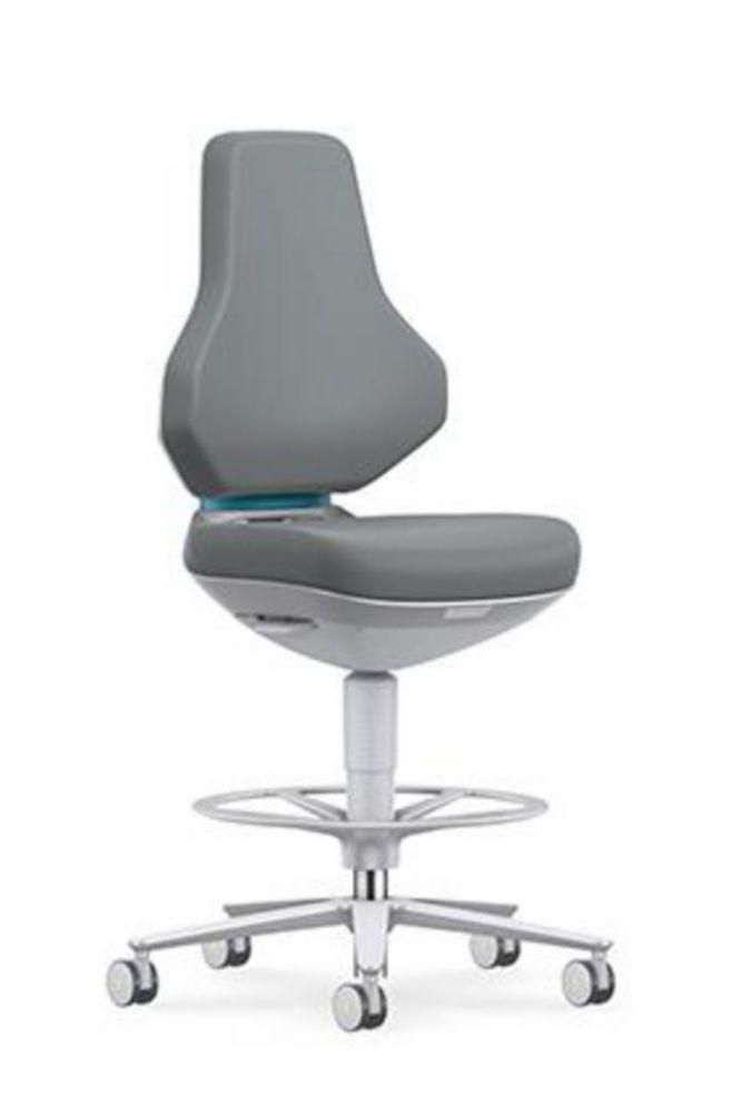 Cleanroom Lab Chair Texon, skintec grey with stop & go-castors and foot ring, seat height 570-810 mm