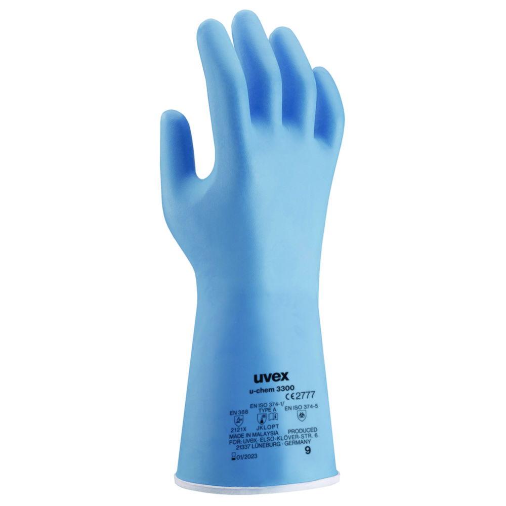 Uvex Protective Gloves U-Chem 3300, Size 11, EN 388, EN ISO 347-1, Blue Nitrile Rubber, Pack of 1 Box (10 Pairs)

