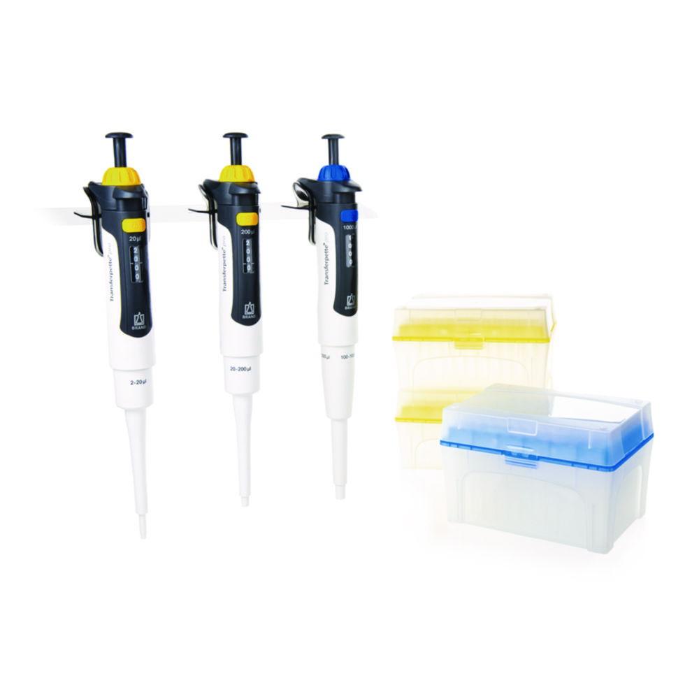 Transferpette® pro Starter-Kit Midi pipettes (2?20 µl), (20?200 µl), (100?1000 µl) 3x TipBox pipette tips, 3x shelf/rack mount, DE-M